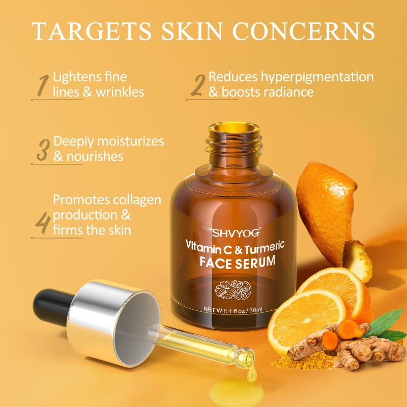 SHVYOG Vitamin C Face Serum with Turmeric for Uneven Skin Tone, Vitamin C & Turmeric Serum for Anti-Aging, Hydrating and Improving Dull Skin 1 Fl Oz - Image 3